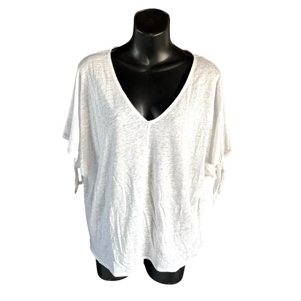 H&M women’s linen V neck lightweight beachy top ties at sleeve sz small preloved